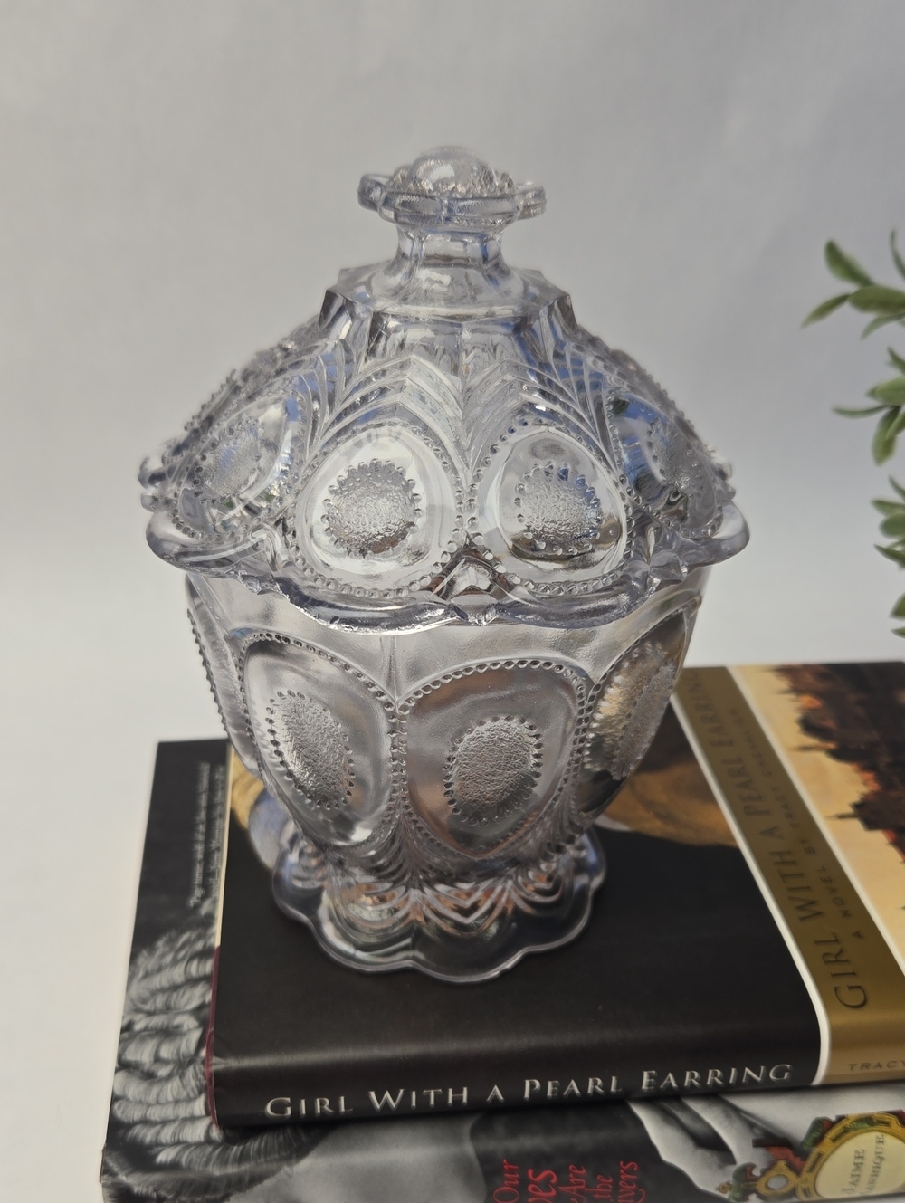 Antique EAPG Glass Covered Sugar Bowl